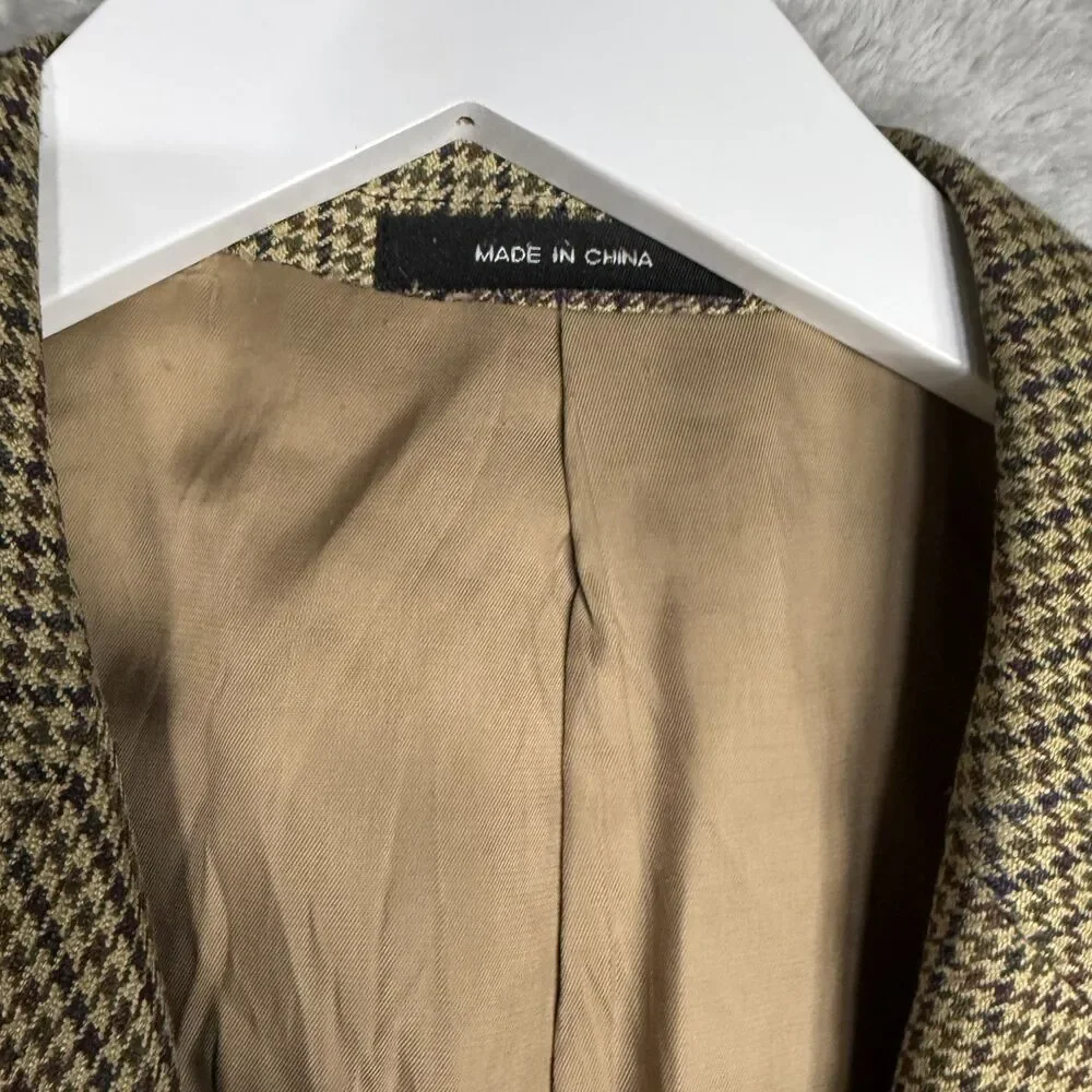 Chaps Silk Blazer Mens 42 L Regular Brown Tan Houndstooth 2 Button Single Vented